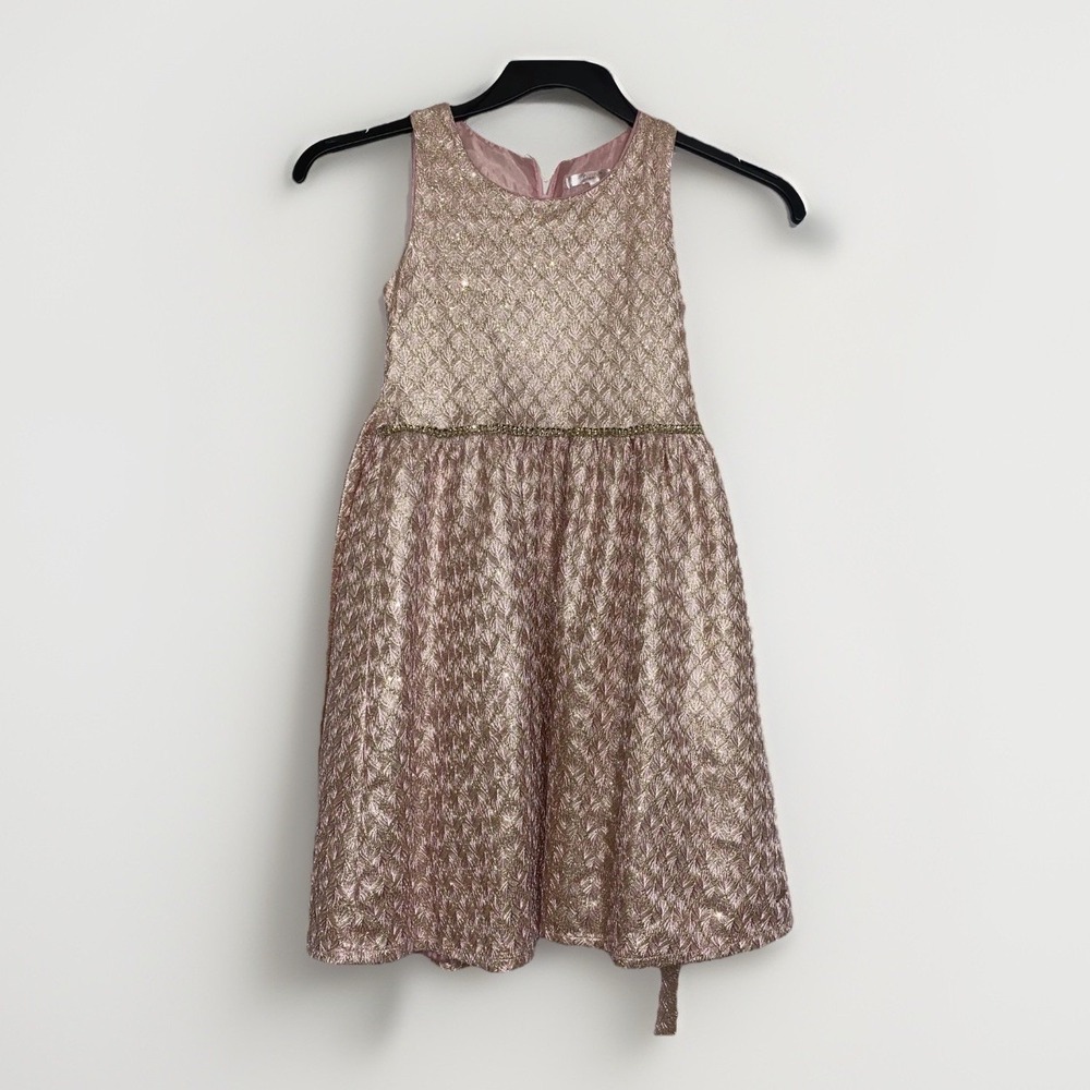 Tahari Girl Dress Party Sparkle Fit & Flare Sleeveless Pink‎ Gold Size 8